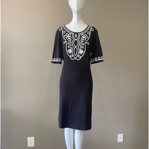 Jones New York Black & White Embroidered Dress - Medium - NWOT